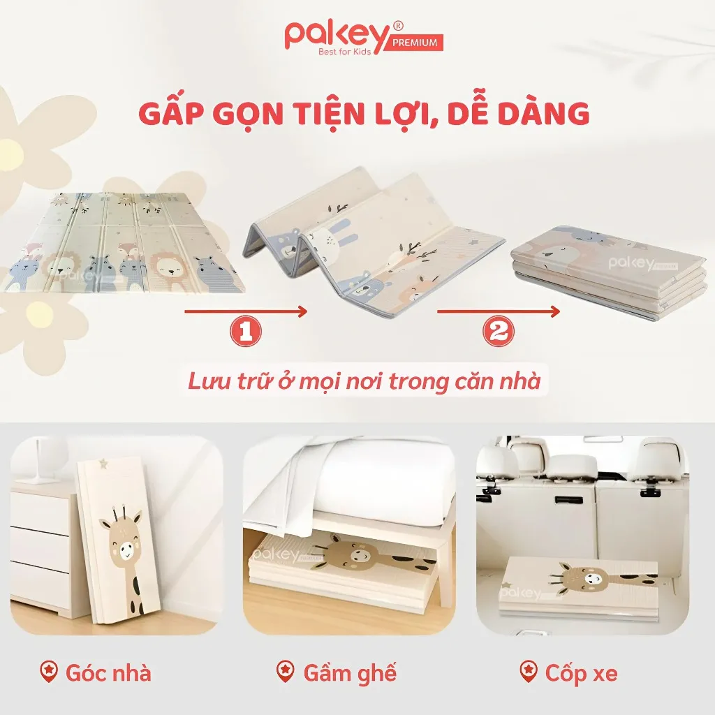 Ảnh Thảm Xốp Gấp Gọn XPE PAKEY Cao Cấp, Thảm Trải Sản 2 Mặt Dày 2cm Cho Bé Tập Bò, Tập Đi Êm Ái, Chống Ngã 2