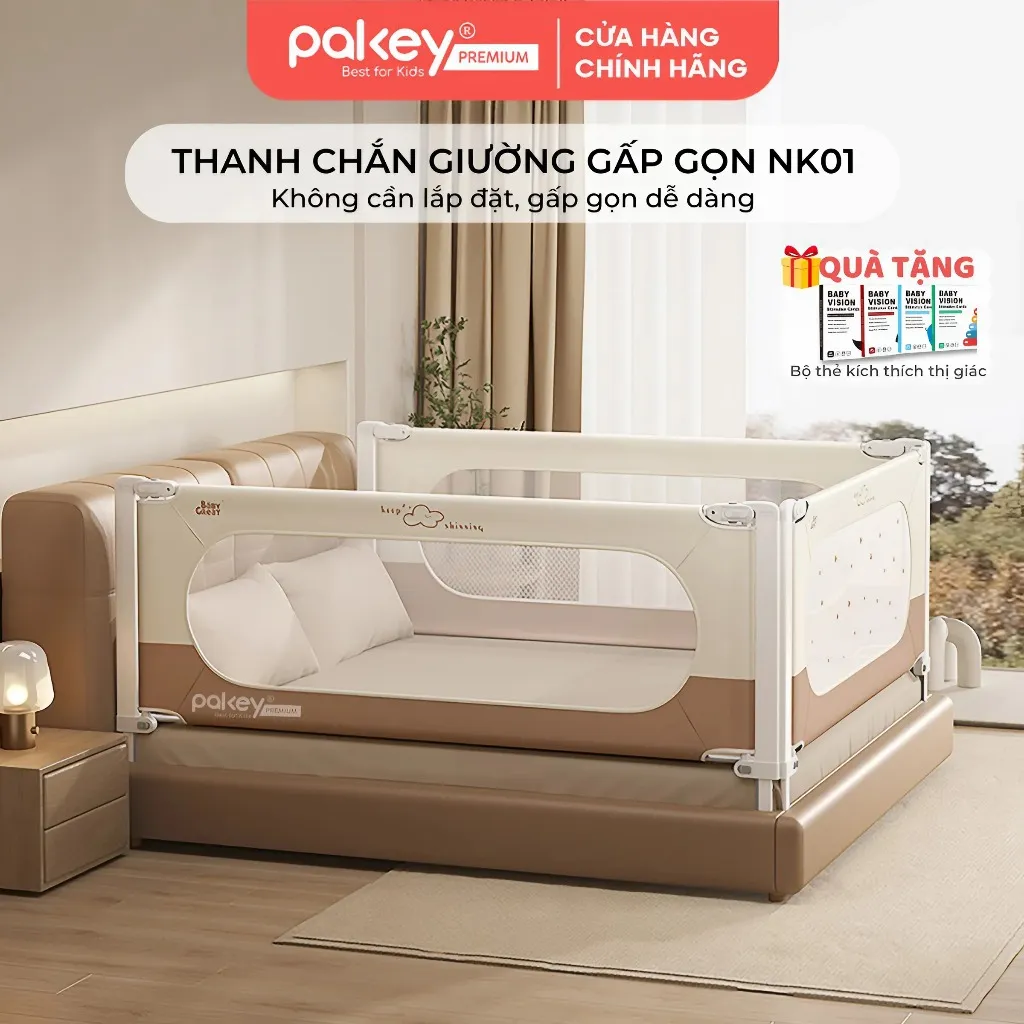 Ảnh Thanh Chắn Giường Gấp Gọn PAKEY NK01 Không Cần Lắp Ráp, Chốt Khóa Vặn An Toàn Cho Bé - Bảo Hành Trọn Đời 1