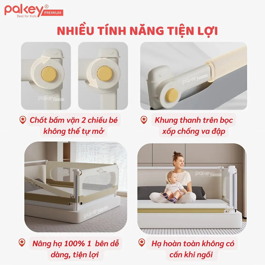 Ảnh Thanh Chắn Giường Gấp Gọn PAKEY NK01 Không Cần Lắp Ráp, Chốt Khóa Vặn An Toàn Cho Bé - Bảo Hành Trọn Đời 2
