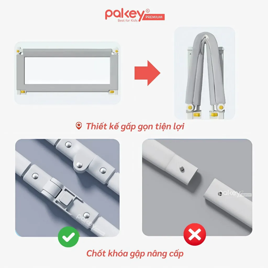 Ảnh Thanh Chắn Giường Gấp Gọn PAKEY NK01 Không Cần Lắp Ráp, Chốt Khóa Vặn An Toàn Cho Bé - Bảo Hành Trọn Đời 4