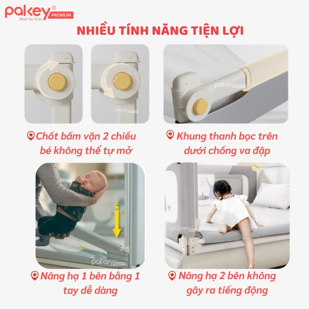 Ảnh Thanh Chắn Giường PAKEY Premium SV1 Kèm Túi Đựng Đồ,  Khung Dày Dặn Có Bọc Xốp An Toàn Cho Bé 2