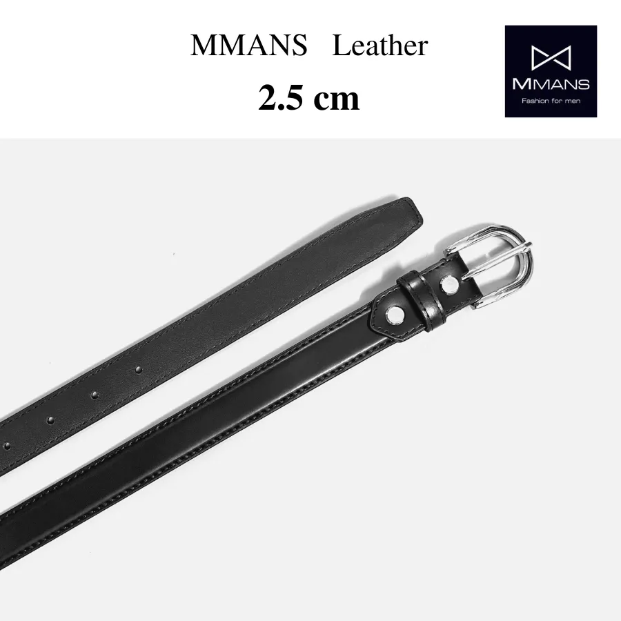 Ảnh Thắt lưng bản nhỏ unisex nam nữ MMANS bản 2.5 cm khóa kim da bò nhập khẩu cao cấp mặt hợp kim chống gỉ sang trọng 2