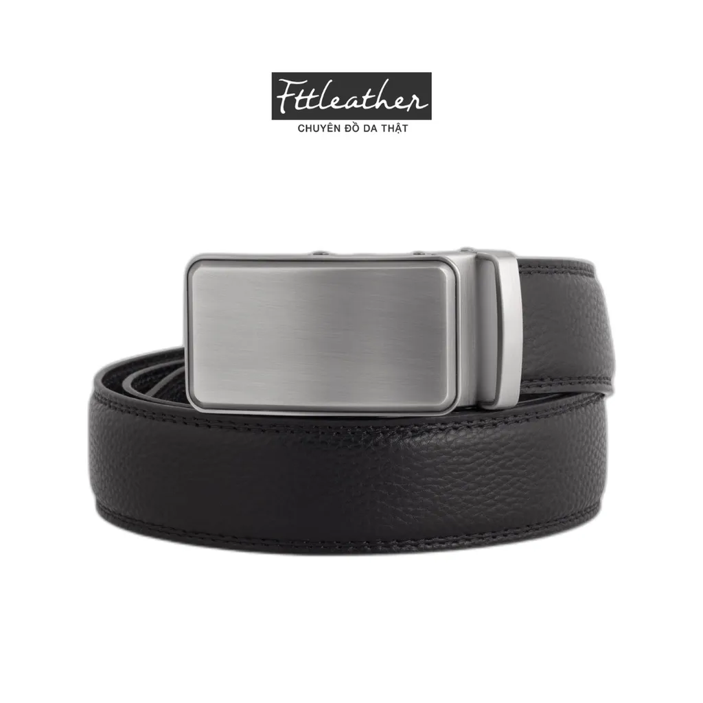 Ảnh Thắt lưng da bò may viền mặt thắt lưng vuông bạc khóa tự động FTTleather mã V05 1