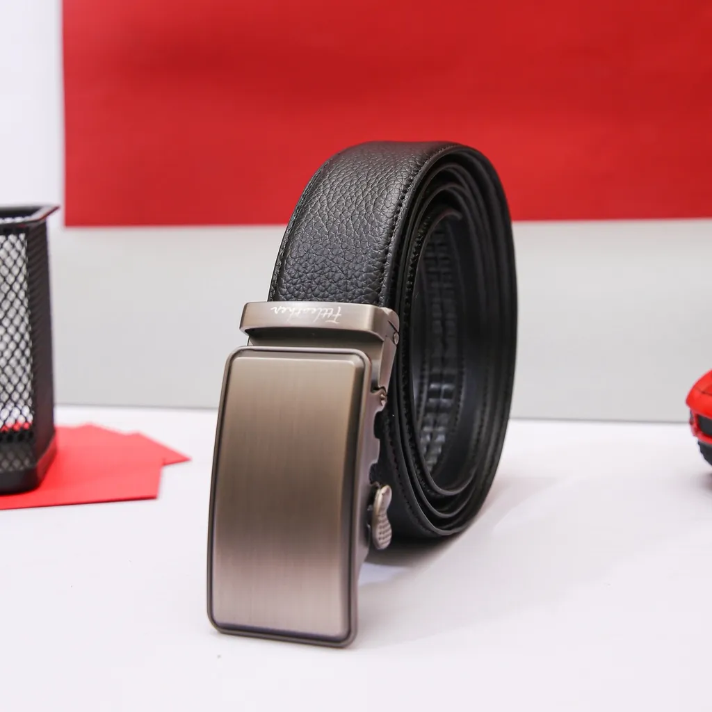 Ảnh Thắt lưng da bò may viền mặt thắt lưng vuông bạc khóa tự động FTTleather mã V05 2