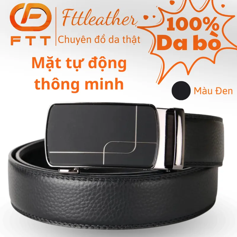 Ảnh Thắt lưng da nam cao cấp FTT Leather dây da bò thật mặt trượt thông minh mẫu 3,5x110cm DF2204 1