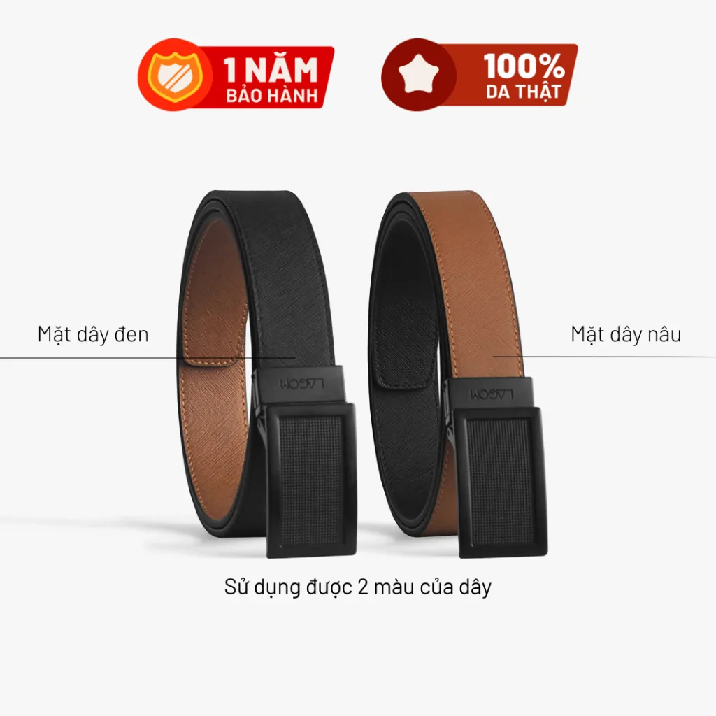 Ảnh Thắt Lưng Da Thật Đầu Xoay LAGOM - Đầu khóa 35mm - Dây Saffi 2 màu Đen - Nâu 1