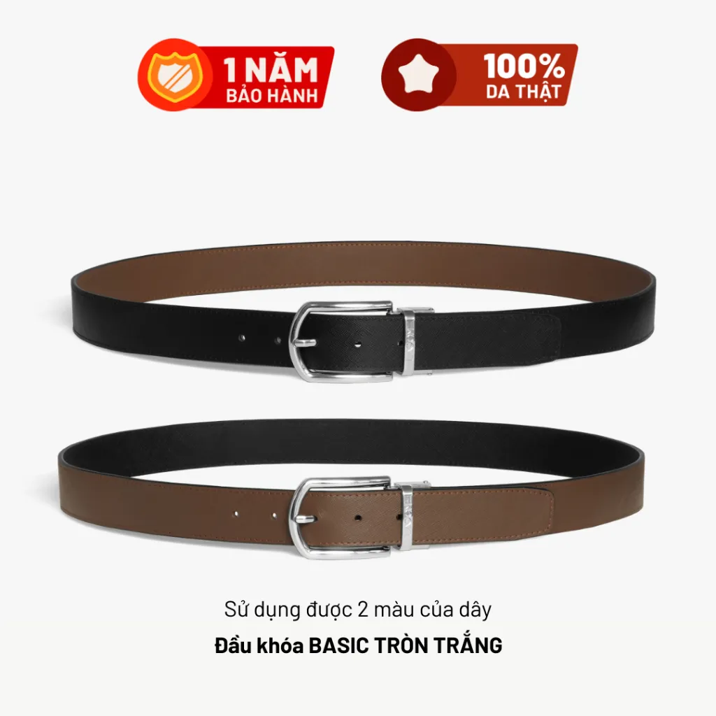 Ảnh Thắt Lưng Da Thật Đầu Xoay LAGOM - Đầu khóa 35mm - Dây Saffi 2 màu Đen - Nâu 2