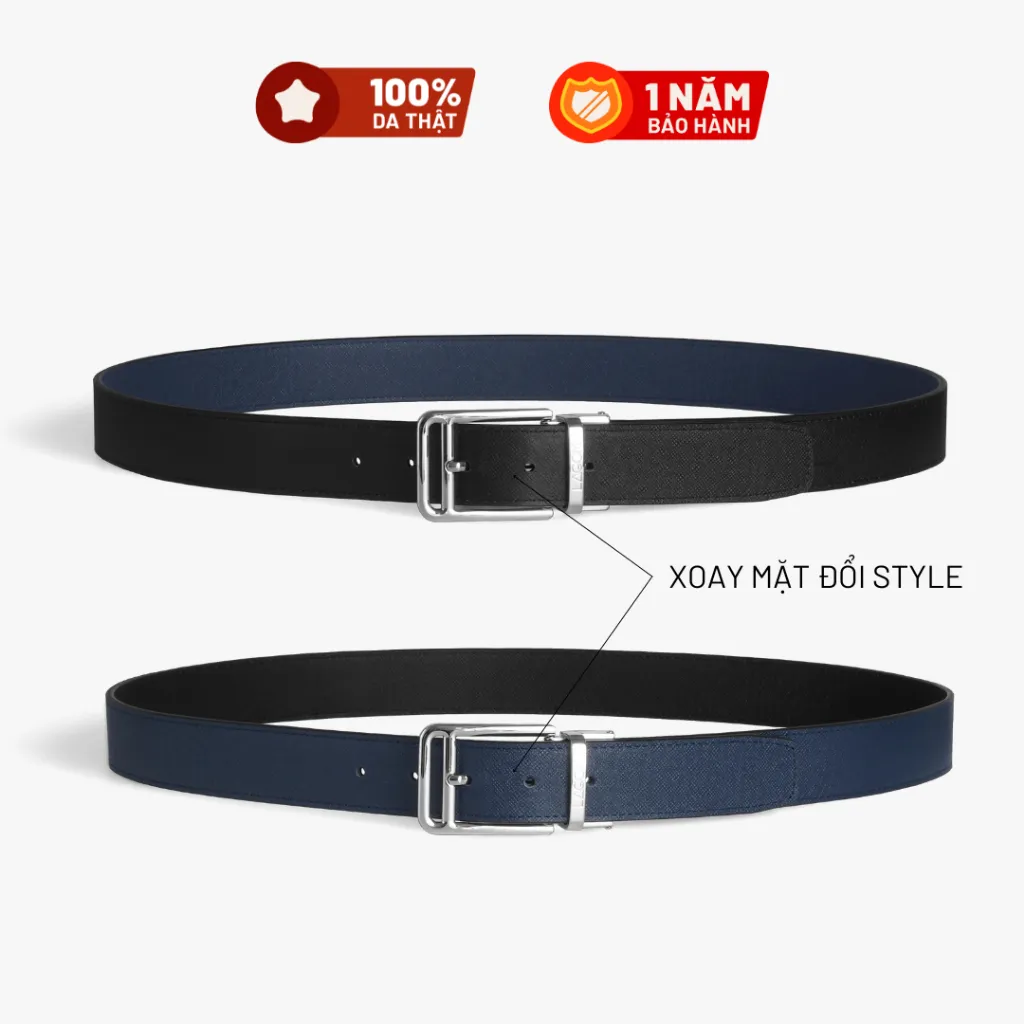 Ảnh Thắt Lưng Da Thật Đầu Xoay LAGOM - Dây 2 màu Taiga Navy - Đen 1