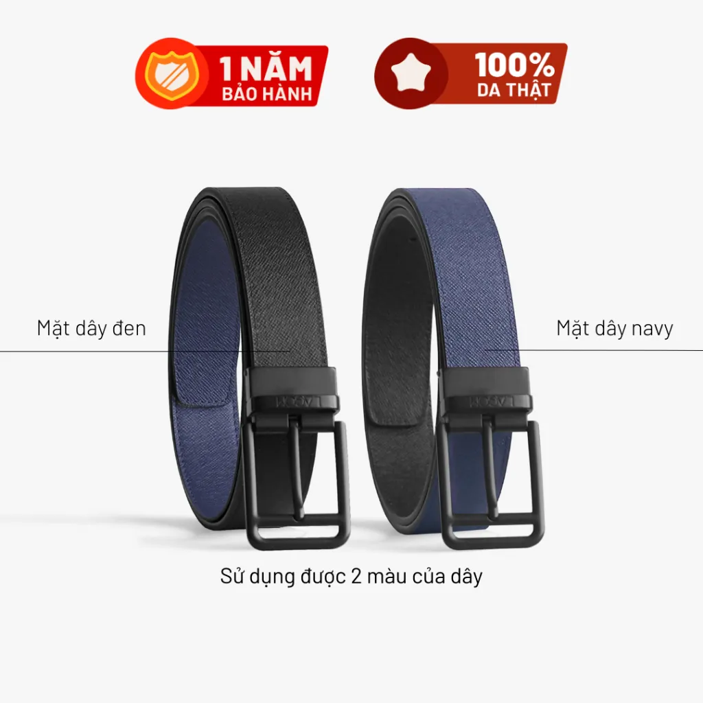 Ảnh Thắt Lưng Da Thật Đầu Xoay LAGOM - Dây 2 màu Taiga Navy - Đen 2