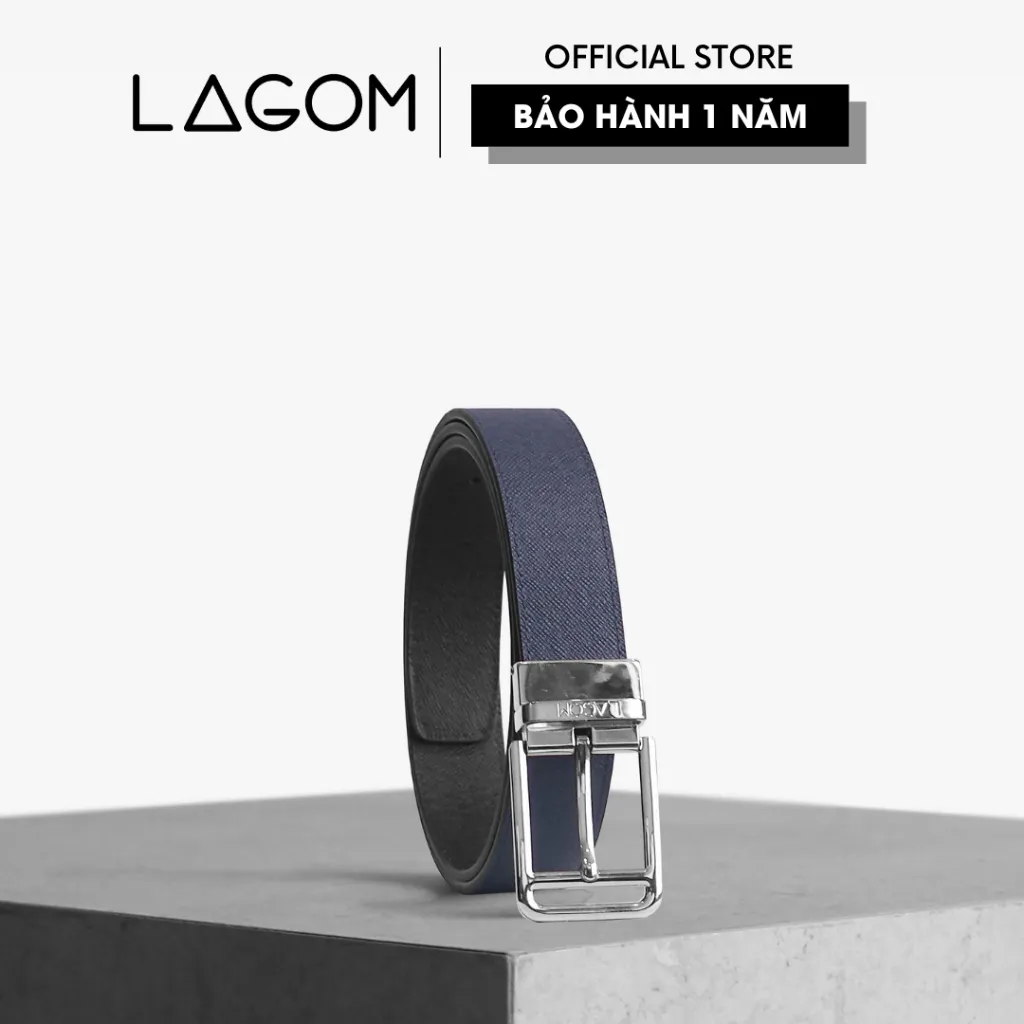 Ảnh Thắt Lưng Da Thật Đầu Xoay LAGOM - Dây 2 màu Taiga Navy - Đen 4