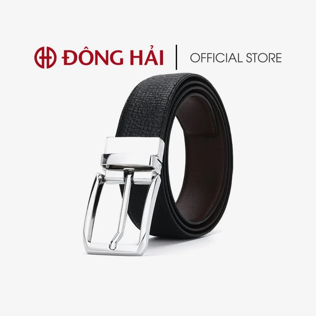 Ảnh Thắt Lưng Dây Nịt Nam Đông Hải Đầu Khoá Kim Xoay Hai Mặt Da Cao Cấp Bản Rộng 35mm Đầu Khóa Đen Bóng,Sáng Bóng - PU04 4