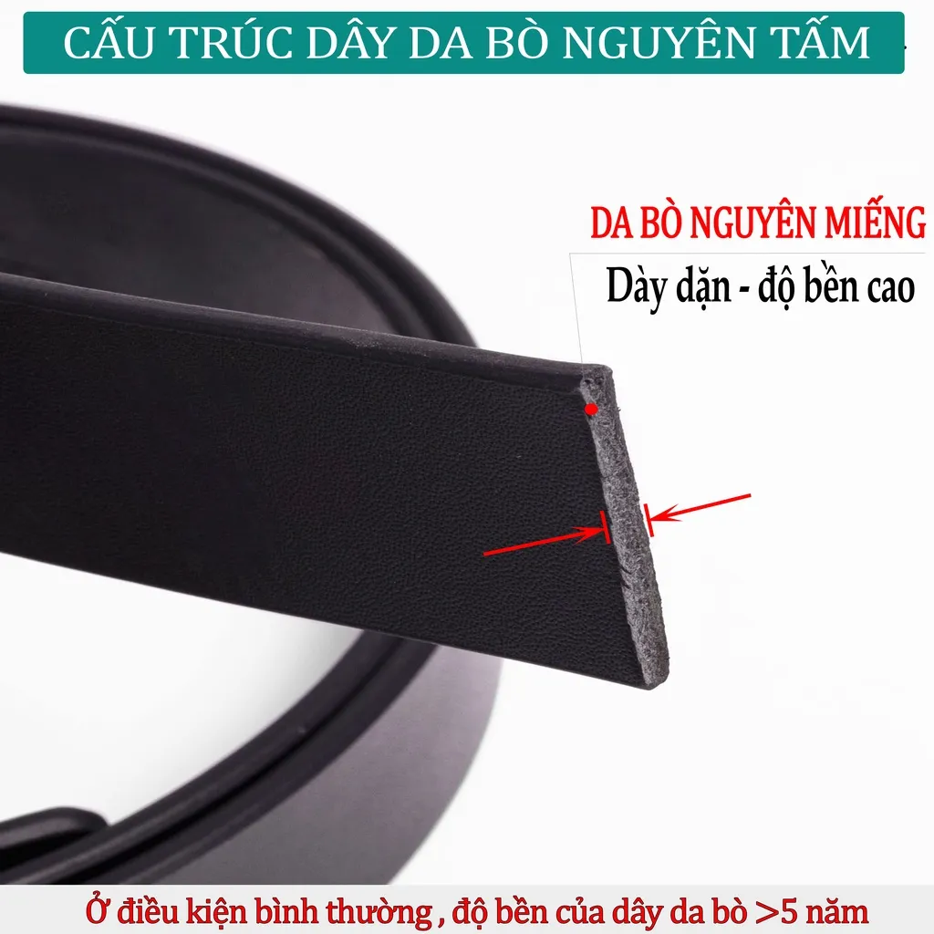 Ảnh Thắt lưng nam Bụi Leather L112 da bò nguyên tấm-màu đen khóa cài 4