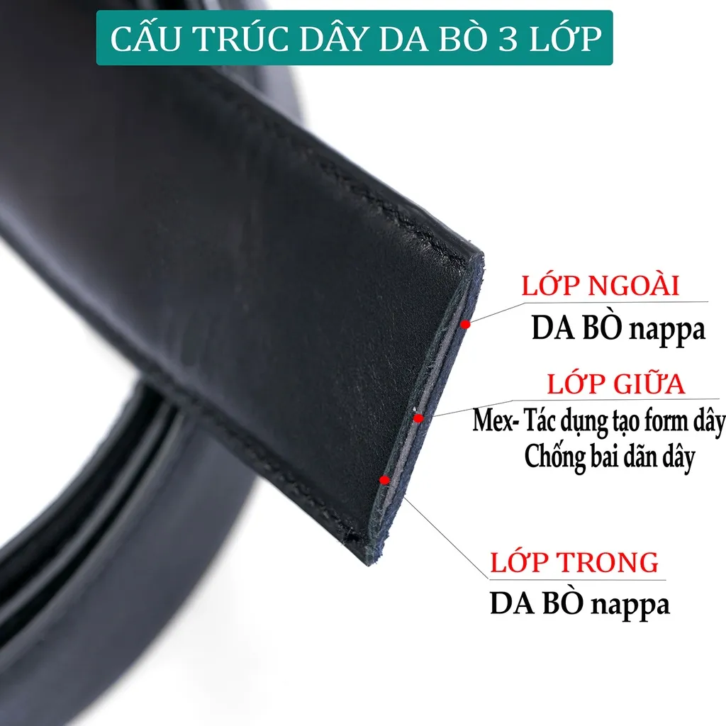 Ảnh Thắt lưng nam da bò 3 lớp L104 màu đen khoá tự động nhiều mặt lựa chọn Bụi leather bảo hành 12 tháng 3