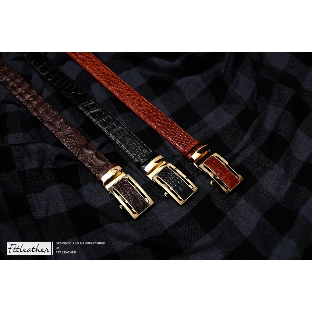 Ảnh Thắt lưng nam FTT Leather da cá sấu loai dây liền 3.5cm nguyên bản, cam kết da thật 100% 2