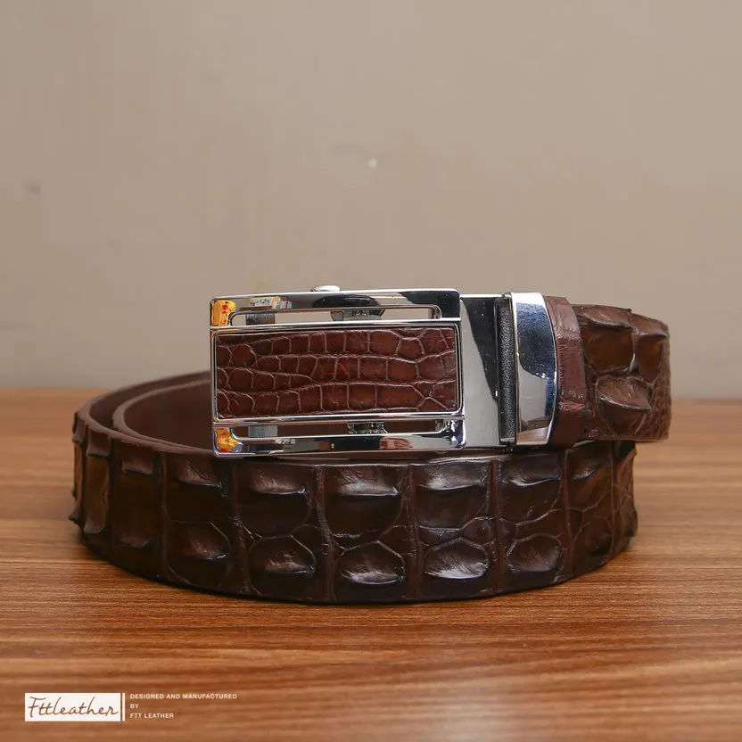 Ảnh Thắt lưng nam FTT Leather da cá sấu loai dây liền 3.5cm nguyên bản, cam kết da thật 100% 4
