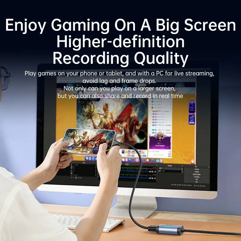 Ảnh Thẻ ghi Video Llano Thẻ ghi Video 2 trong 1 USB C 3.0 HDMI sang USB C Ghi Video âm thanh ở 1080P @ 60Hz 2K @ 30Hz để giảng dạy Phát sóng trò chơi Hội nghị Video phát trực tuyến 2