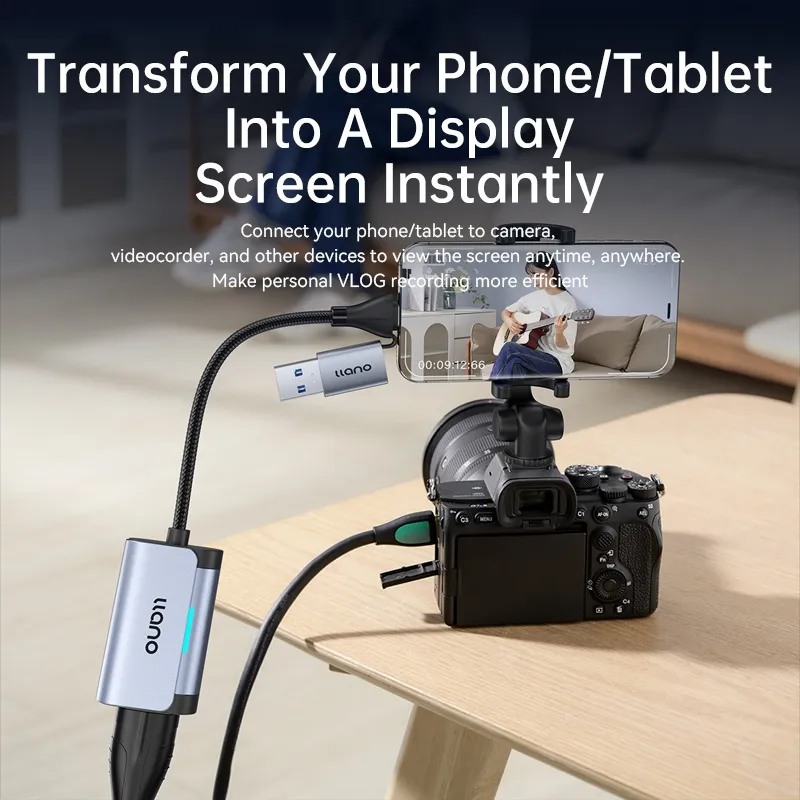 Ảnh Thẻ ghi Video Llano Thẻ ghi Video 2 trong 1 USB C 3.0 HDMI sang USB C Ghi Video âm thanh ở 1080P @ 60Hz 2K @ 30Hz để giảng dạy Phát sóng trò chơi Hội nghị Video phát trực tuyến 3
