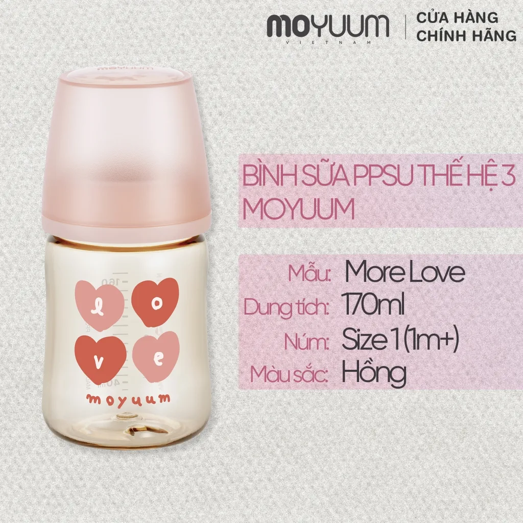 Ảnh Thế hệ 3 - Bình sữa PPSU Moyuum - Mẫu tim - 170ml - Kèm núm 1 (1m+) 1
