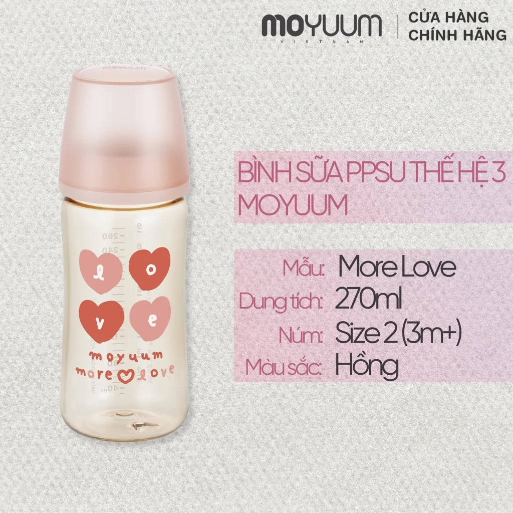 Ảnh Thế hệ 3 - Bình sữa PPSU Moyuum - Mẫu tim - 270ml - Kèm núm 2 (3m+) 1