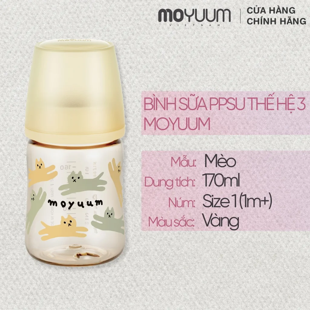 Ảnh Thế hệ 3 - Bình sữa PPSU Moyuum - Mẫu mèo - 170ml - Kèm núm 1 (1m+) 1