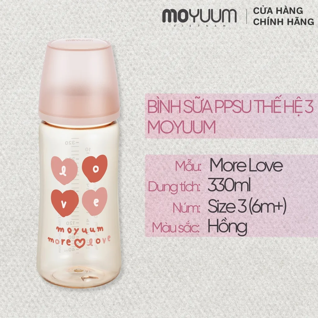 Ảnh Thế hệ 3 - Bình sữa PPSU Moyuum - Mẫu tim - 330ml - Kèm núm 3 (6m+) 1