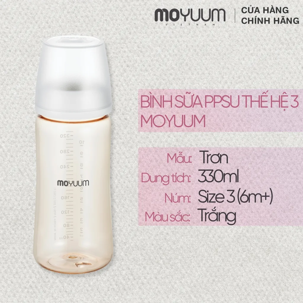 Ảnh Thế hệ 3 - Bình sữa PPSU Moyuum - Mẫu trơn - 330ml - Kèm núm 3 (6m+) 1