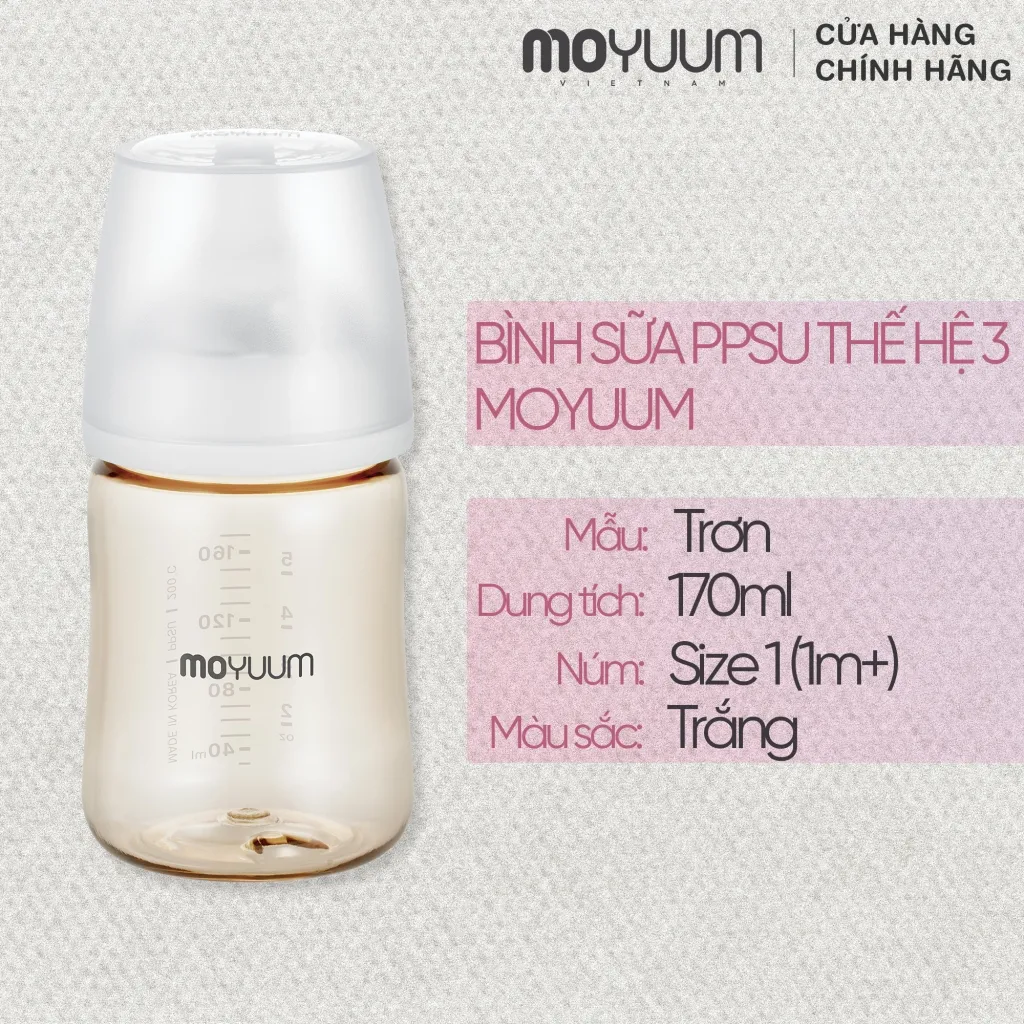 Ảnh Thế hệ 3 - Bình sữa PPSU Moyuum - Mẫu trơn - 170ml - Kèm núm 1 (1m+) 1