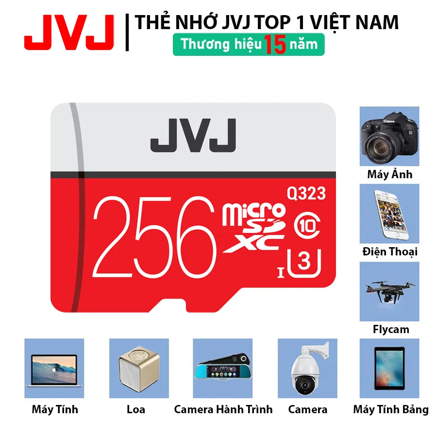 Ảnh Thẻ nhớ 256Gb 128Gb 64Gb 32Gb JVJ PRO Chuẩn U3 Class 10–chuyên cho CAMERA, Điện thoại, Máy ảnh- BẢO HÀNH 9 năm 1 đổi 1 2