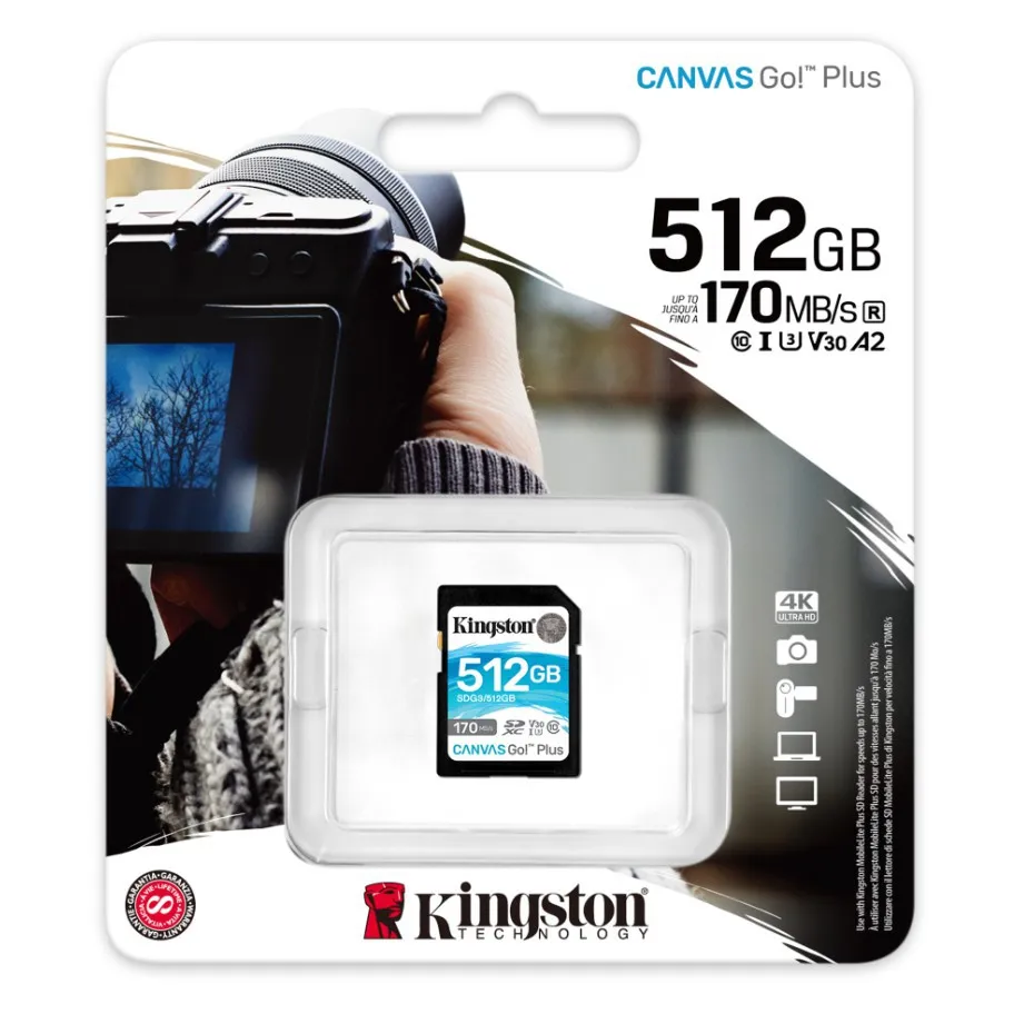 Ảnh Thẻ nhớ Kingston Canvas Go Plus SD 512GB cho thiết bị di động Android, camera, flycam và sản xuất video 4K SDG3/512G 1