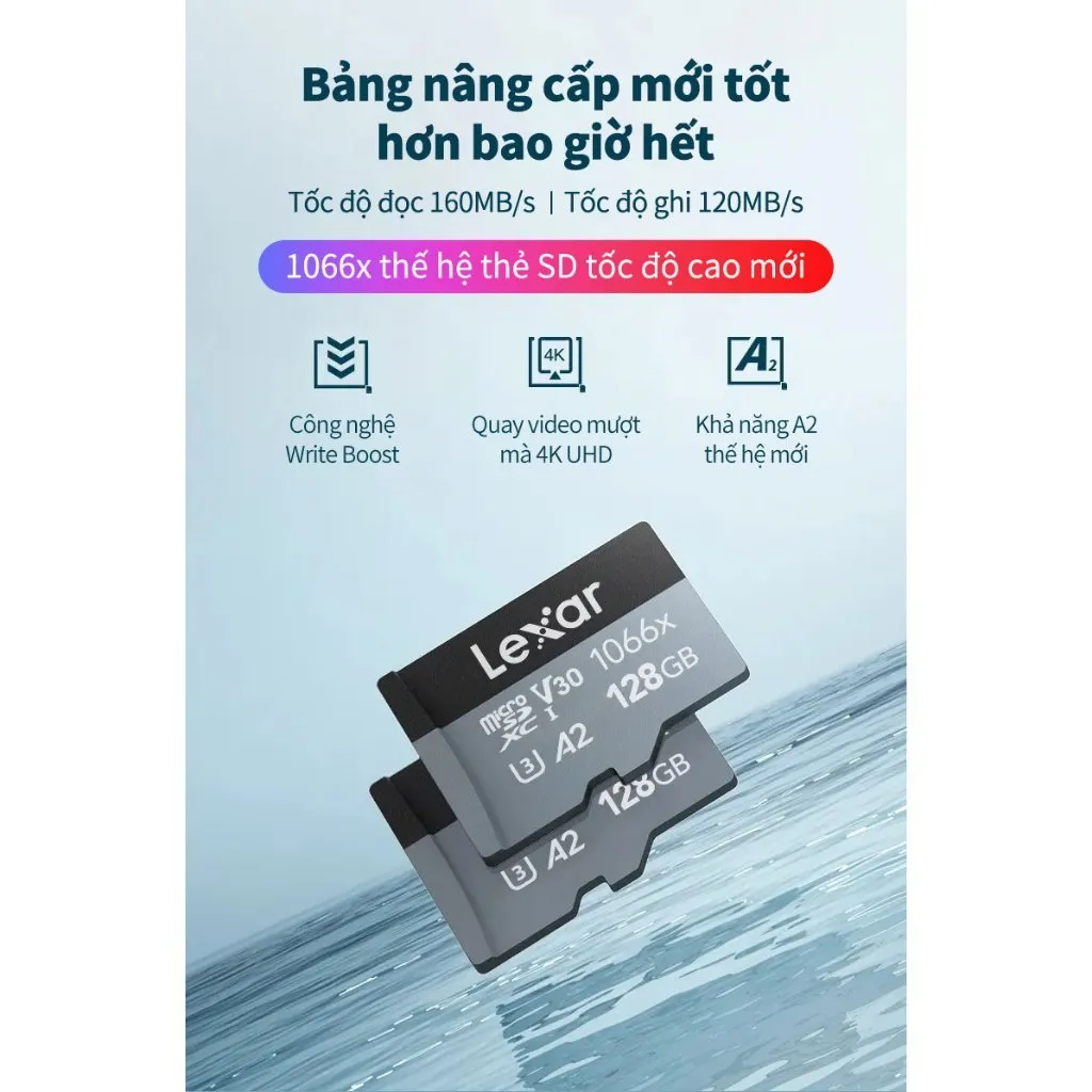 Ảnh Thẻ nhớ Lexar 64GB 128GB tương thích với GoPro Hero13/12/11/10/9 Black 1066x SDXC V30 UHS-I A2 U3 3