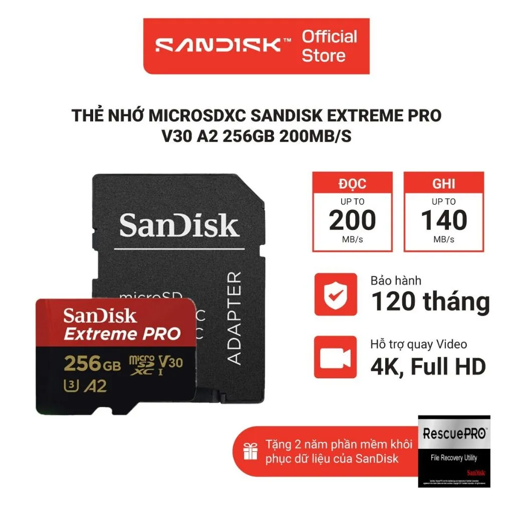 Ảnh Thẻ Nhớ MicroSDXC SanDisk Extreme Pro V30 A2 64GB - 128GB - 256GB 200MB/s 1