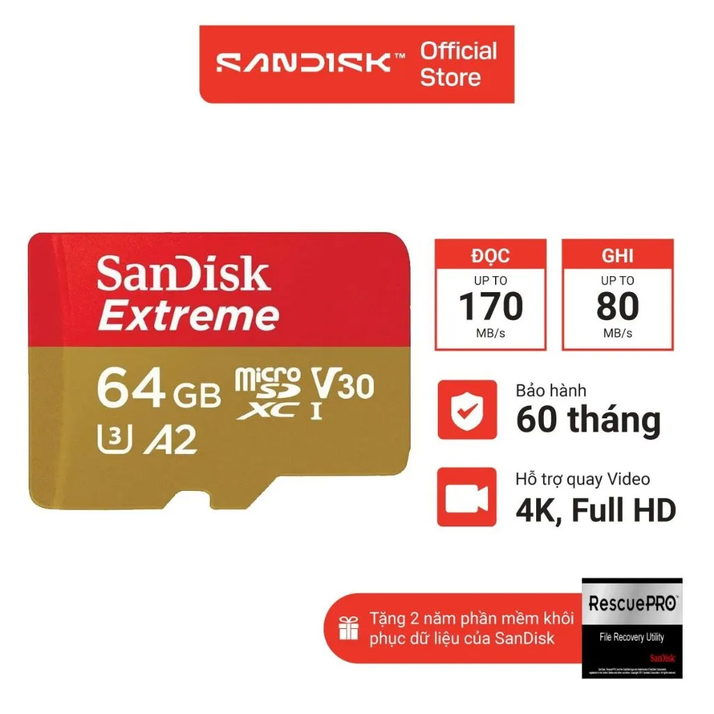 Ảnh Thẻ Nhớ MicroSDXC SanDisk Extreme V30 A2 64GB - 128GB - 256GB 3