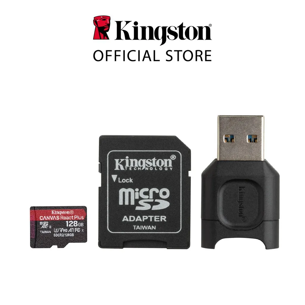 Ảnh Thẻ nhớ micSDXC Kingston Canvas React Plus 128GB 300mbs/260mbs quay video UHS-II 4K/8K, Flycam HD MLPMR2/128GB 3