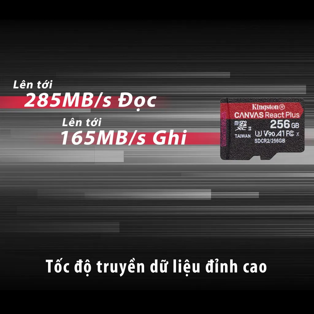 Ảnh Thẻ nhớ micSDXC Kingston Canvas React Plus 128GB 300mbs/260mbs quay video UHS-II 4K/8K, Flycam HD MLPMR2/128GB 4