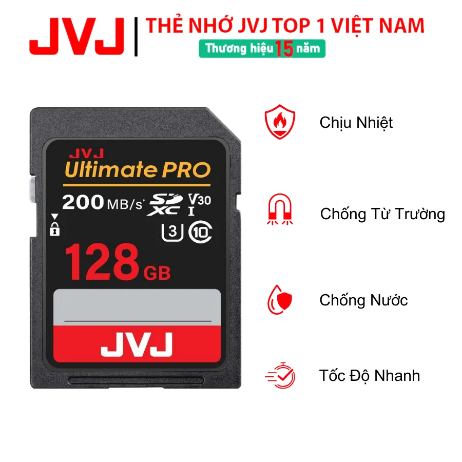 Ảnh Thẻ Nhớ SD 128Gb 64Gb 32Gb JVJ Ultimate Pro Chuẩn V30 U3 Class 10- Thẻ nhớ Máy Ảnh, Máy Quay 4K Full HD- BH 9 Năm 1 Đổi 2
