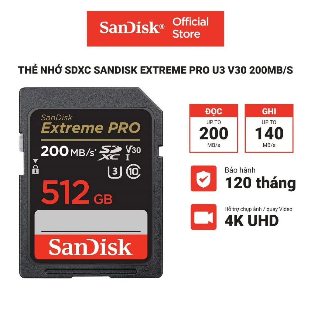 Ảnh Thẻ nhớ SDXC SanDisk Extreme Pro U3 V30 512GB 200MB/s SDSDXXD-512G-GN4IN 1