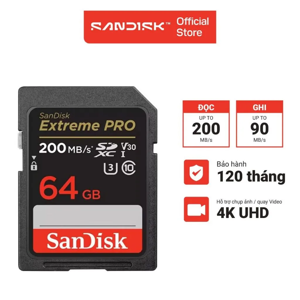 Ảnh Thẻ nhớ SDXC SanDisk Extreme Pro U3 V30 64GB - 128GB- 256GB 200MB/s 3