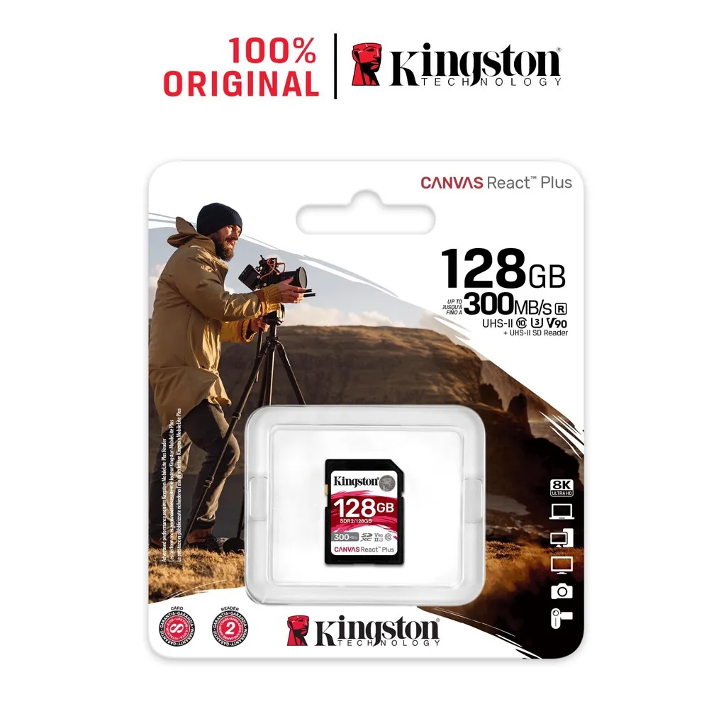 Ảnh Thẻ Nhớ V90 SD Kingston Canvas React Plus V90 128GB 300mbs/260mbs camera quay phim chuyên nghiệp 4K/8K SDR2/128GB 1