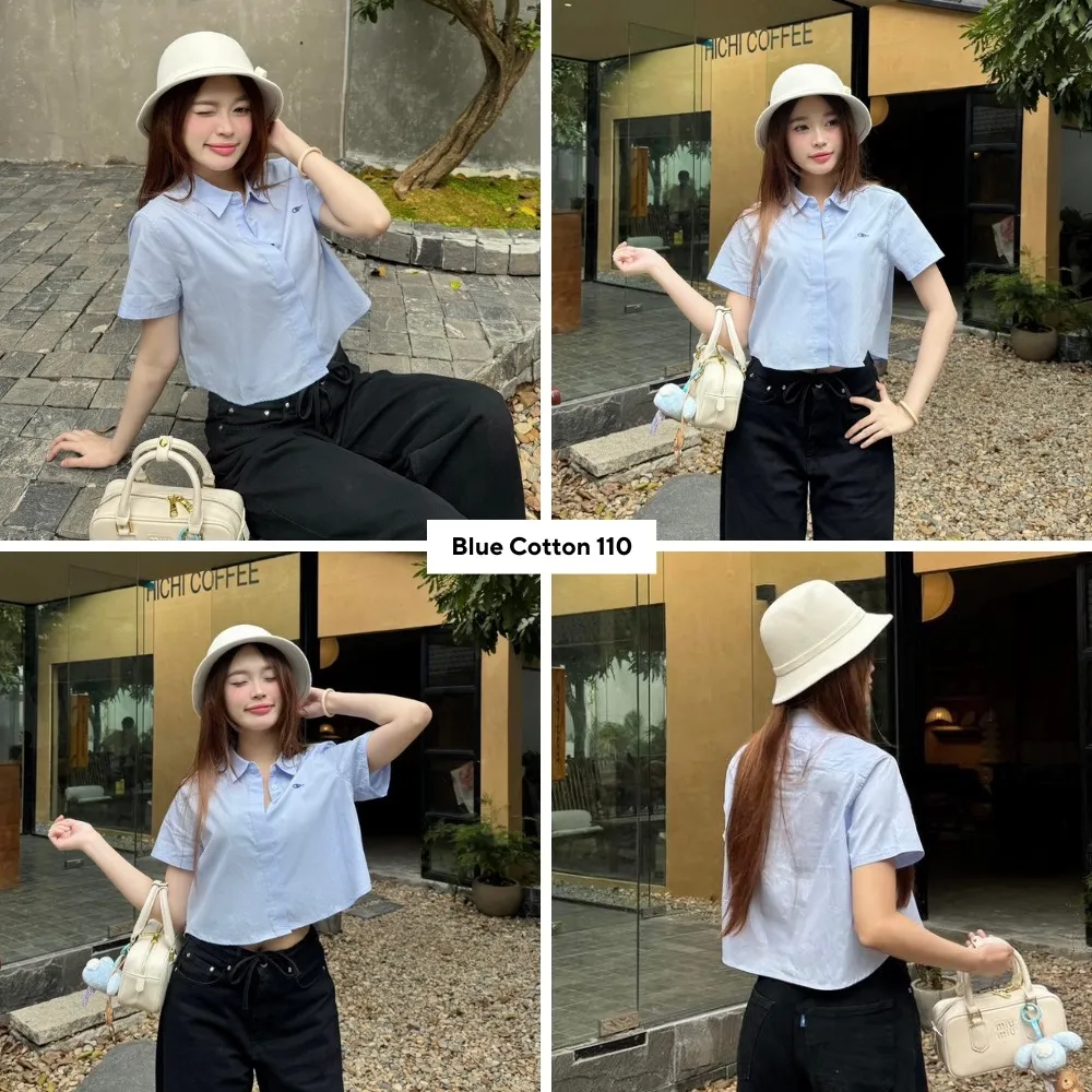 Ảnh TheBlueTshirt - Áo sơ mi croptop trơn tay ngắn nhiều màu cho nữ - Poplin Boxy Shirt - Women 4