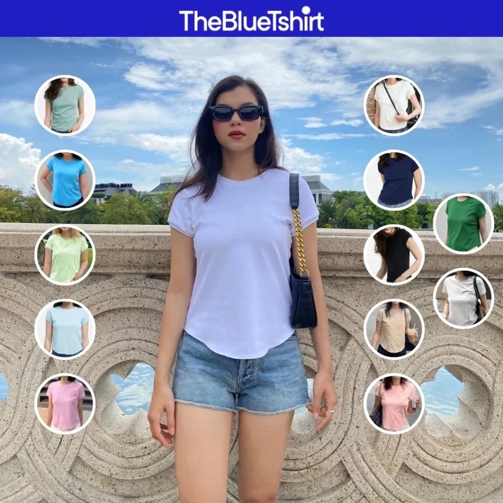 Ảnh TheBlueTshirt - Áo thun tay ngắn phom ôm vừa vặn, kiểu vạt bầu nữ - 1990s Tshirt 1
