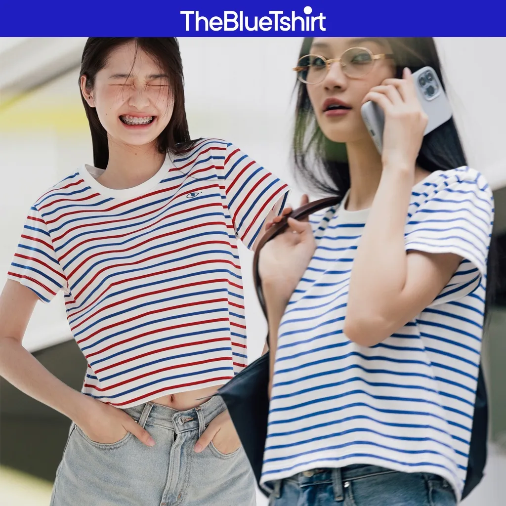 Ảnh TheBlueTshirt - Áo thun tay ngắn phom mid crop nữ - Everyday Tee - Signature Stripe Premium Cotton - Women 1