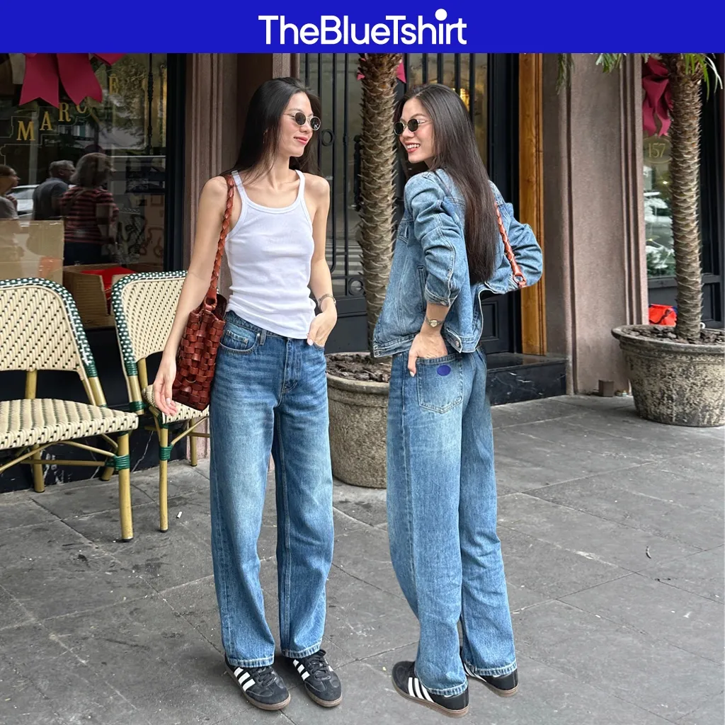 Ảnh TheBlueTshirt - Quần jeans ống suông cạp cao nữ - Girl Jeans Blue City - Women 1