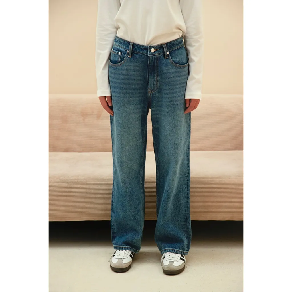 Ảnh TheBlueTshirt - Quần jeans ống suông cạp cao nữ - Girl Jeans Blue City - Women 3