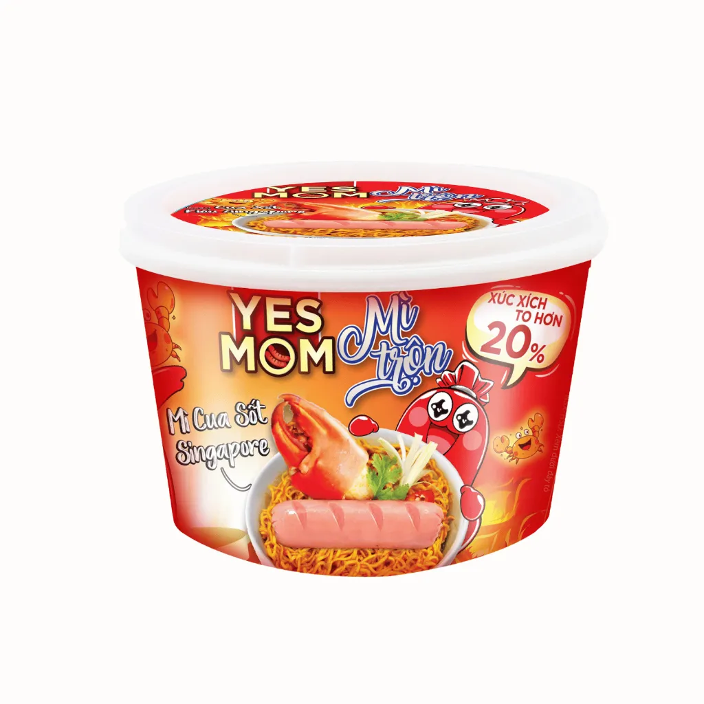 Ảnh Thêm 20% Xúc Xích - Thùng 12 tô Mì Tô Trộn Có Xúc Xích Cua Xốt Singapore Yes Mom 113.2gr/ Tô 2