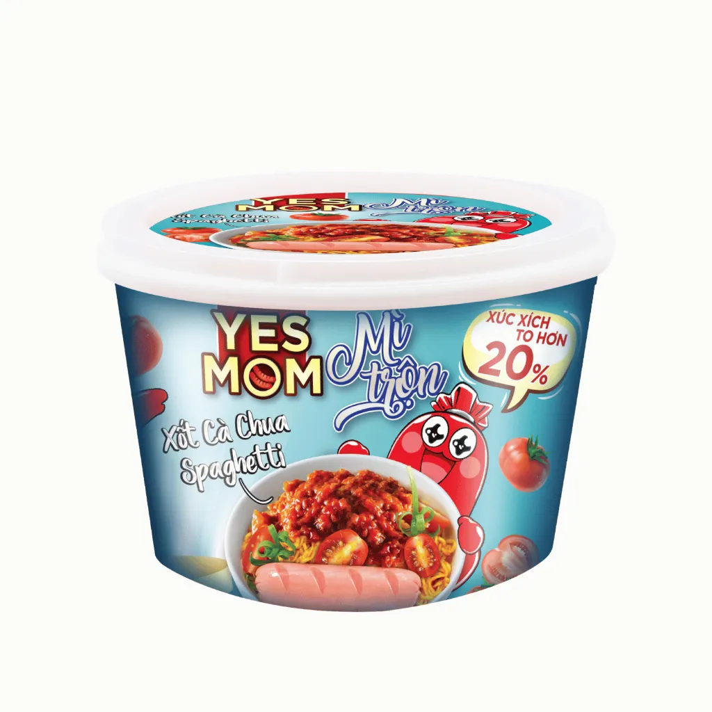 Ảnh Thêm 20% Xúc Xích - Thùng 12 tô Mì Tô Trộn Có Xúc Xích Xốt Cà Chua Spaghetti Yes Mom 113.2gr/ Tô 3
