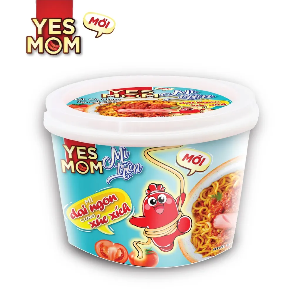 Ảnh Thêm 20% Xúc Xích - Thùng 12 tô Mì Tô Trộn Có Xúc Xích Xốt Cà Chua Spaghetti Yes Mom 113.2gr/ Tô 4