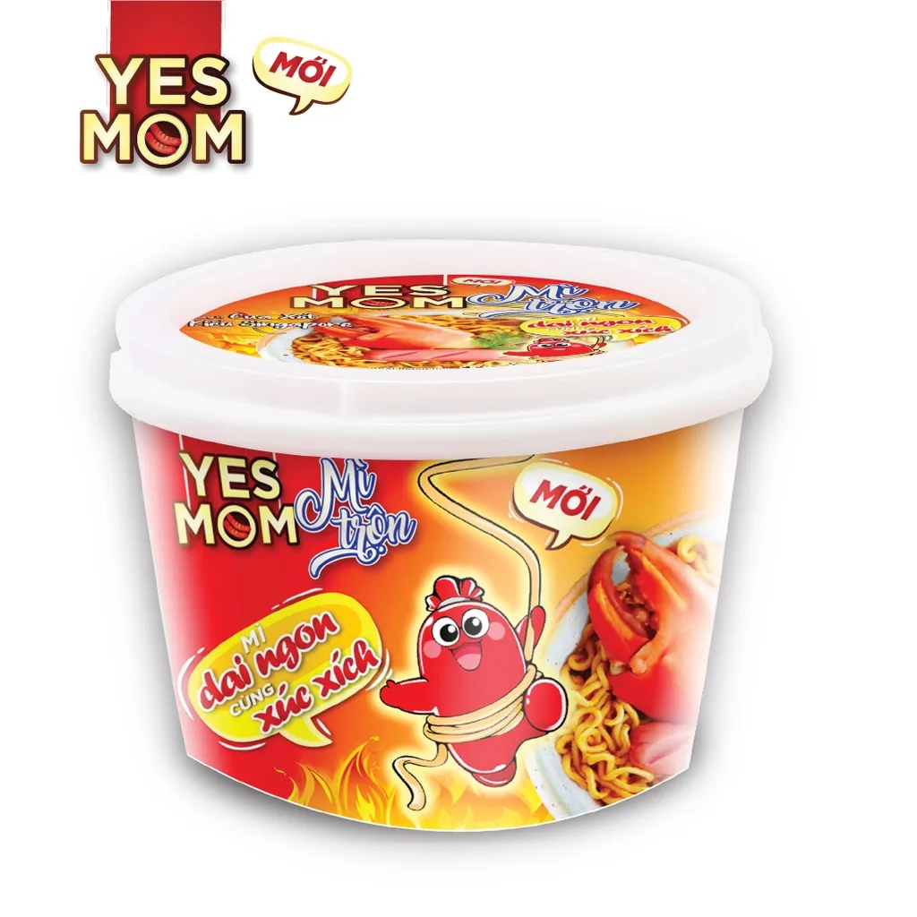 Ảnh Thêm 20% Xúc Xích - Thùng 12 tô Mì Tô Trộn Có Xúc Xích Cua Xốt Singapore Yes Mom 113.2gr/ Tô 3