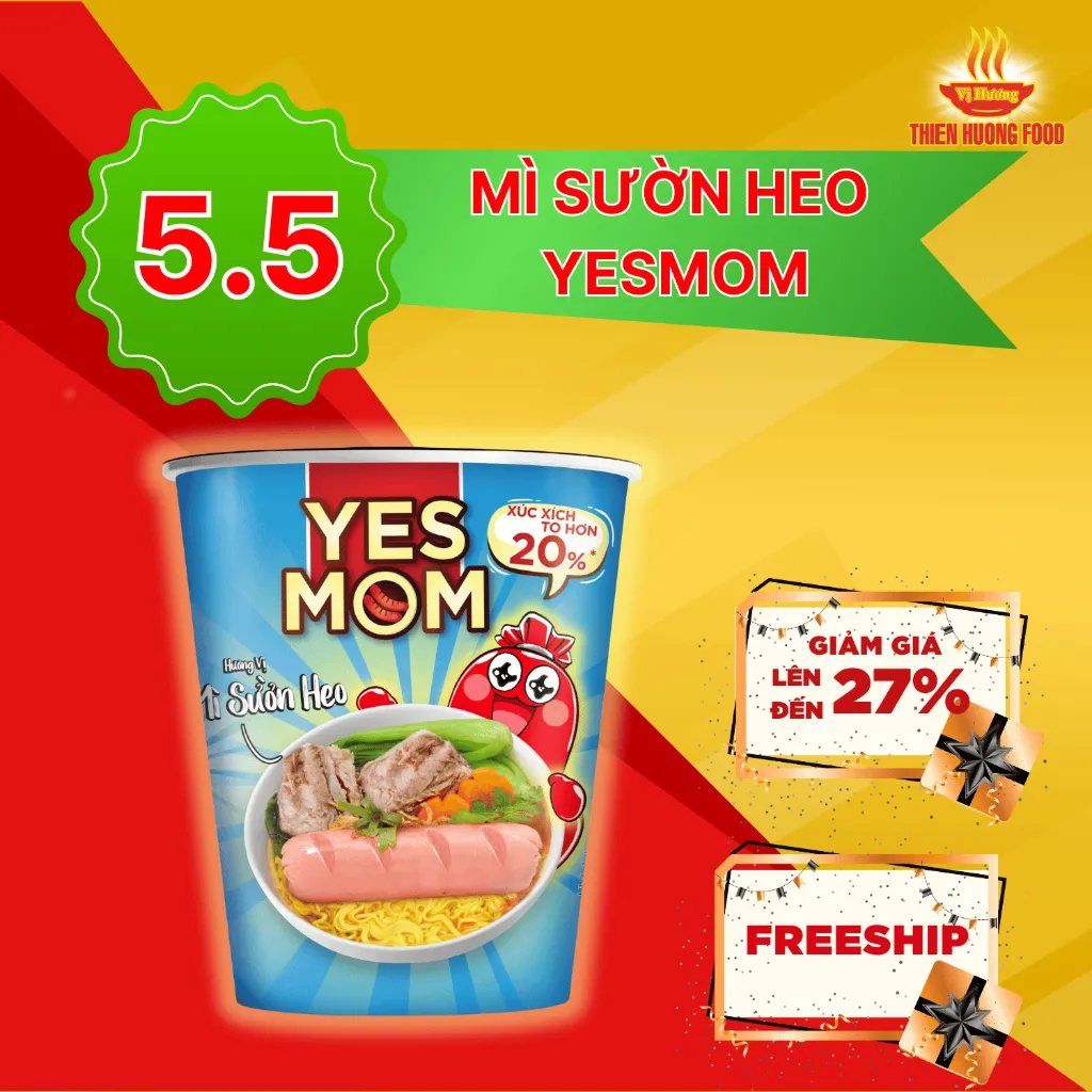 Ảnh Thêm 20% Xúc Xích - Thùng 24 ly Mì Sườn Heo Yes Mom Có Xúc Xích 79.2g/ly 1