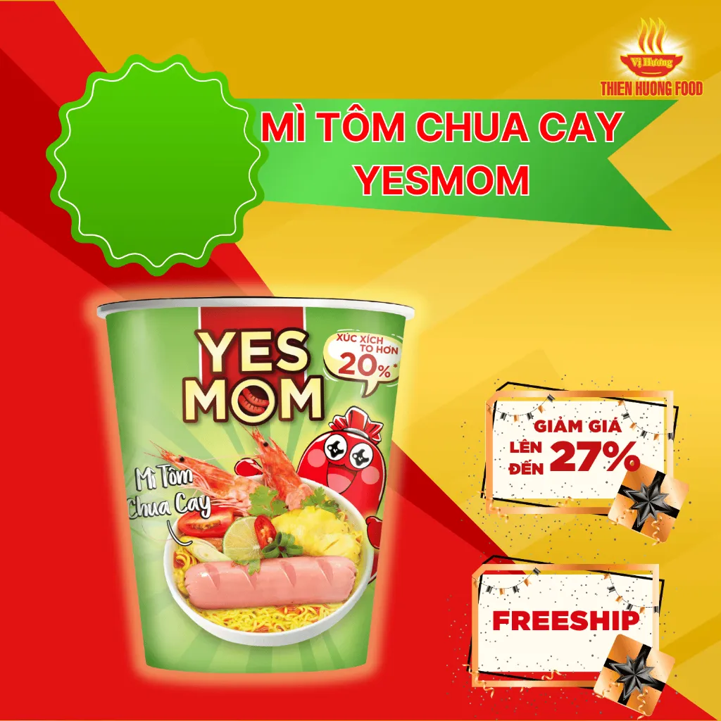 Ảnh Thêm 20% Xúc Xích - Thùng 24 ly mì Yes Mom Tôm Chua Cay 79.2g/ ly 2