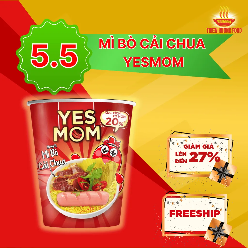 Ảnh Thêm 20% Xúc Xích - Thùng 24 ly Mì Bò Cải Chua Yes Mom Có Xúc Xích 79.2g/ly 1